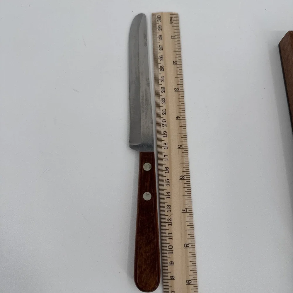 Robinson Hollow Ground Stainless‎ Steel Steak Knives Set of 6 Wood Storage Tray